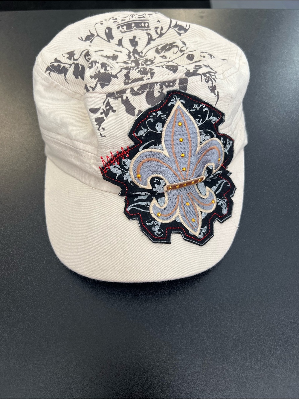 Women’s Beige Fleur-de-Lis Embroidered Cap